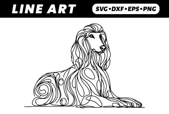 Afghan Hound Line Art Drawing SVG, EPS