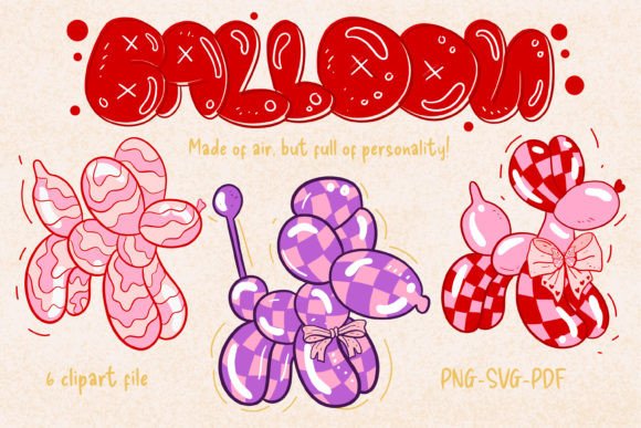 Preppy Balloon Dog Clipart, Coquette