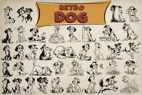 Retro Dog Clipart Bundle